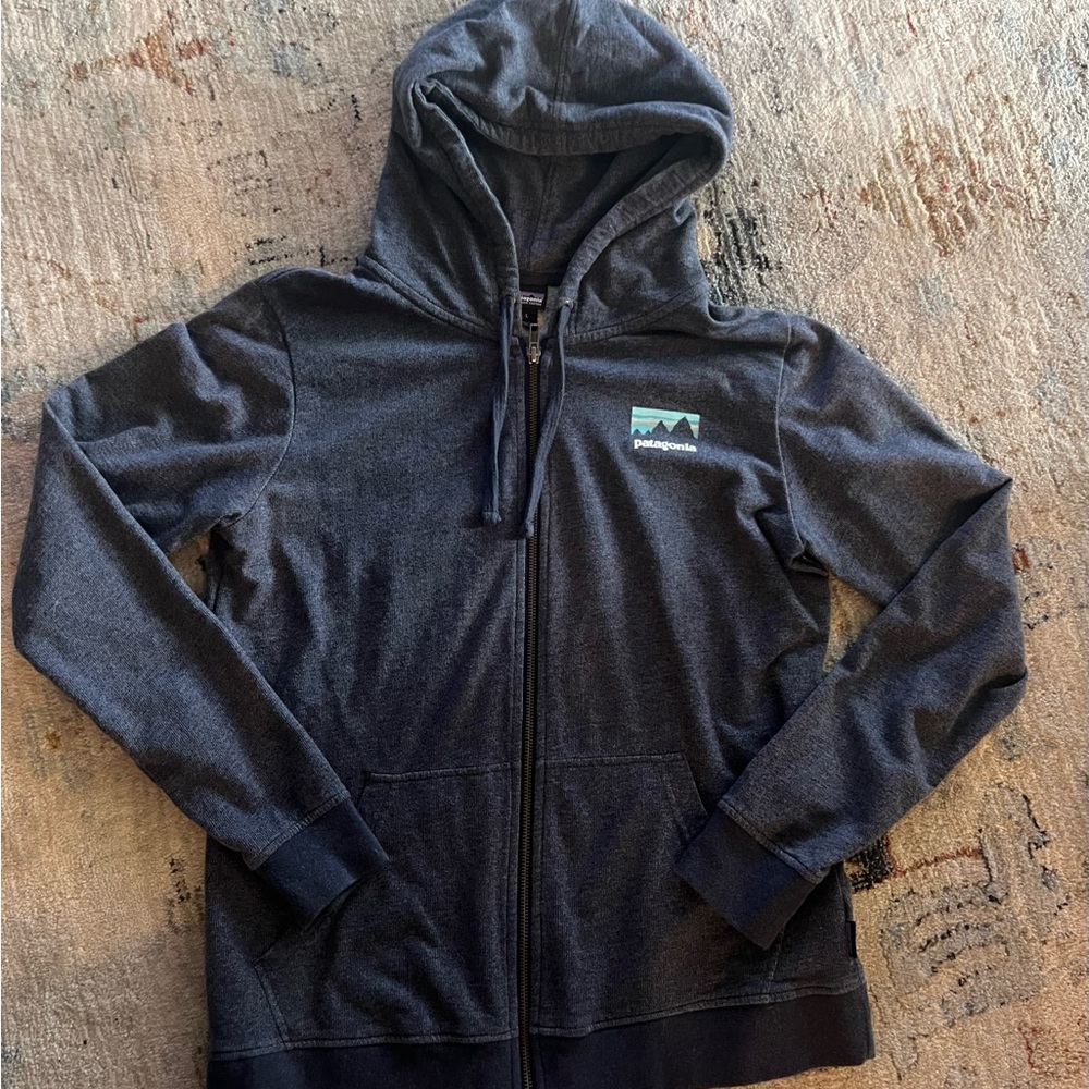 Patagonia Hoodie Zip Front Jacket Organic Cotton Blue Womens L